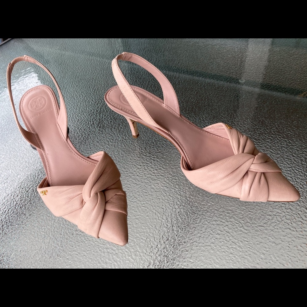 Tory Burch Seashell Pink leather kitten heels
